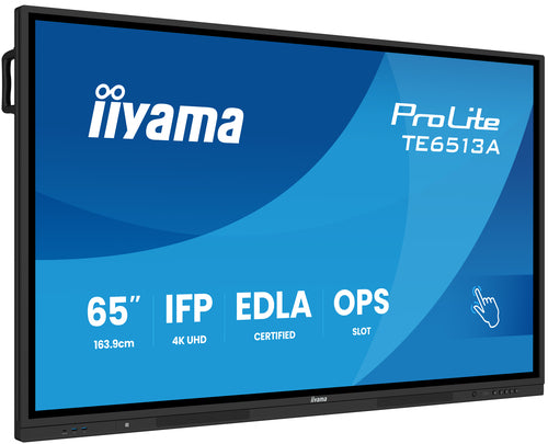 iiyama TE6513A-B1AG Dynamisch display Interactief flatpanel 163,8 cm (64,5") Wifi 500 cd/m² 4K Ultra HD Zwart Touchscreen Geïntegreerd Processor Android 18/7