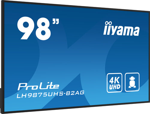 iiyama LH9875UHS-B2AG Digitaal Signage-scherm, 2,48 m (97,5") LED-flatscreen, wifi, 500 cd/m², 4K Ultra HD, zwart, ingebouwde Android 11-processor, 24/7
