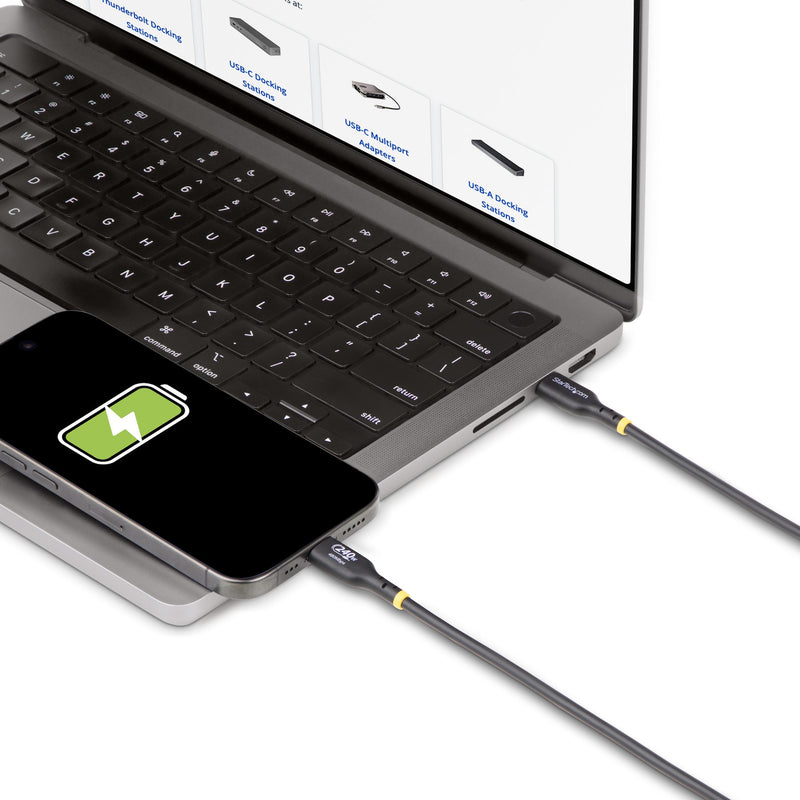 StarTech.com Câble de Charge USB-C de 3m, Charge et Synchronisation, 240W (5A) PD EPR, Câble de Charge USB 2.0 pour Ordinateur Portable, Certifié USB-IF , Gaine TPE - Cordon de Charge USB C Noir