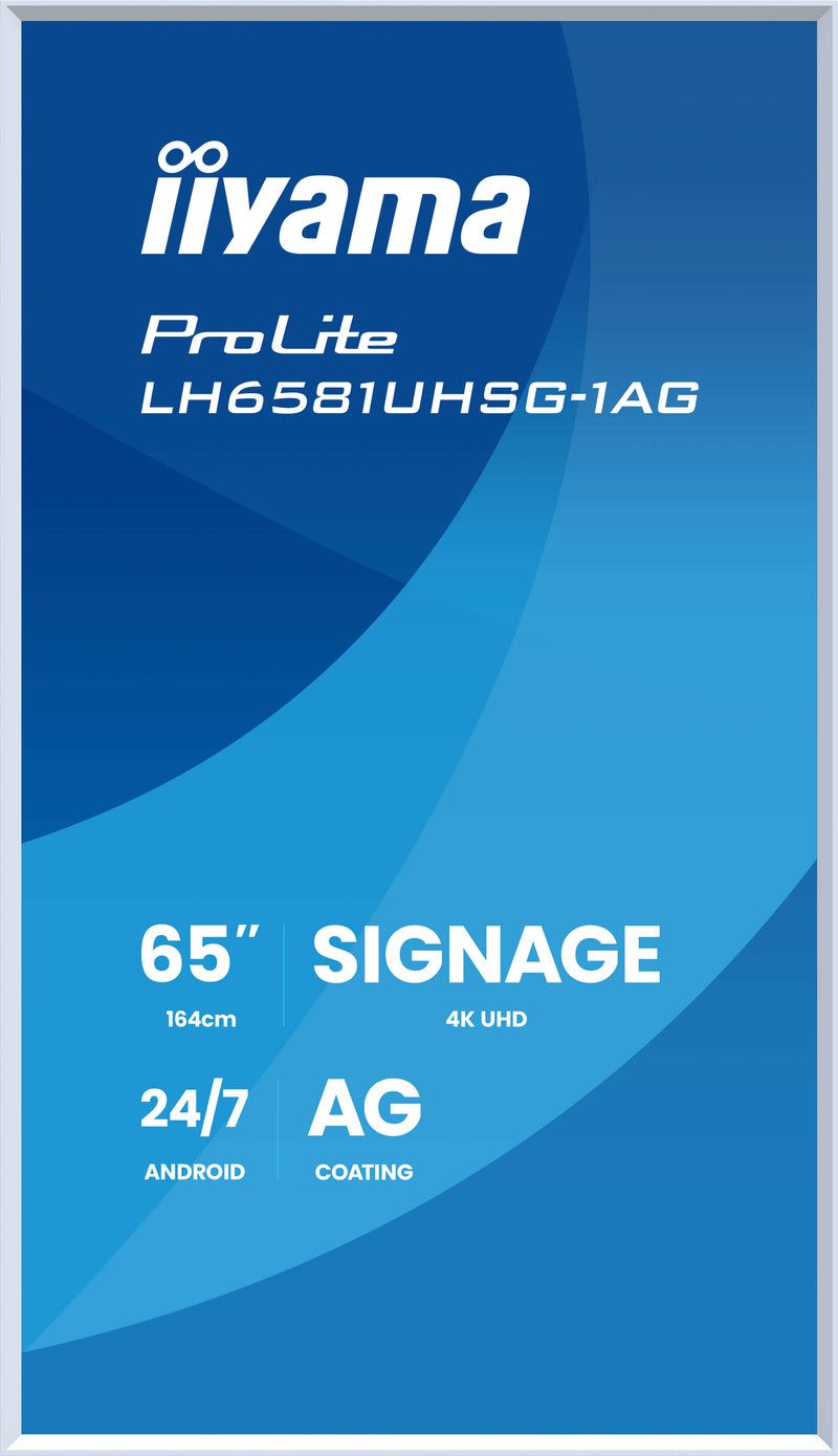 iiyama LH6581UHSG-1AG Digital Signage Display, 64,5" (163,8 cm) plat paneel, Wi-Fi, 500 cd/m², 4K Ultra HD, wit, ingebouwde Android-processor, 24/7