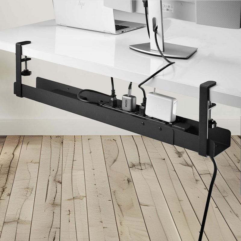 StarTech.com Goulotte Passe Câble Bureau, Organiseur de Câbles Ajustable en Longueur, Installation à Pinces, Aucun Perçage Nécessaire, Support Multiprise, Noir