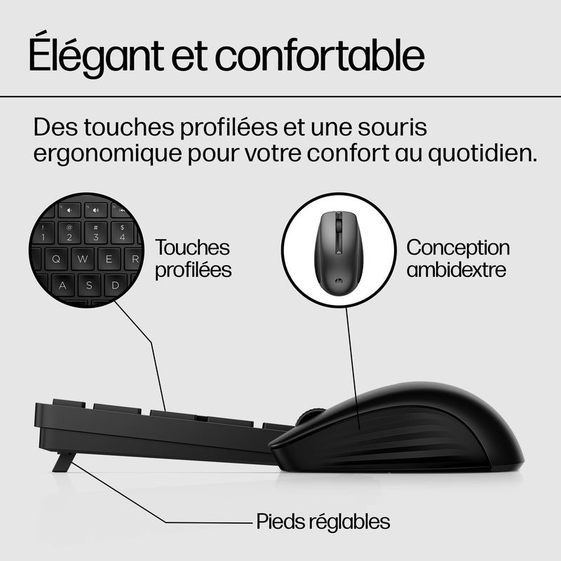 HP 650 Wireless Keyboard and Mouse Combo clavier Souris incluse Maison RF sans fil AZERTY Belge Blanc
