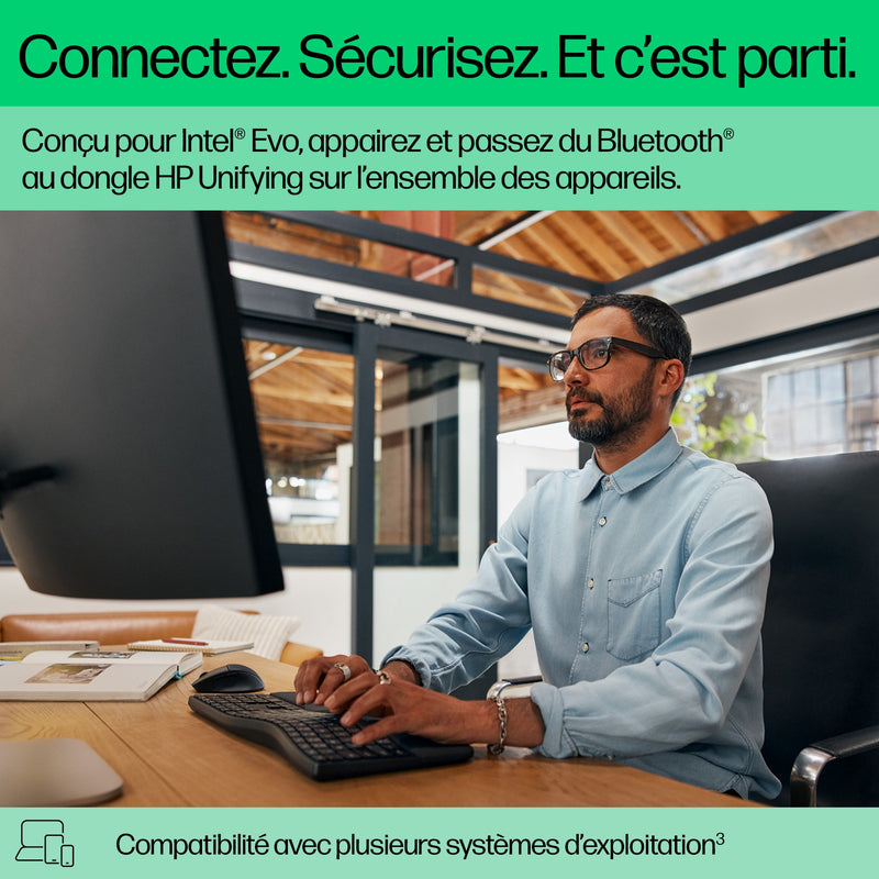 HP 680 Comfort Dual-Mode Keyboard clavier Maison RF sans fil + Bluetooth AZERTY Belge Noir