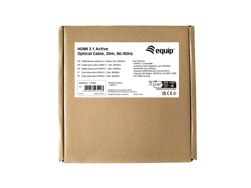 Equip 119452 HDMI 2.1 Active Optical Cable, 20m, 8K/60Hz, 4K/120Hz