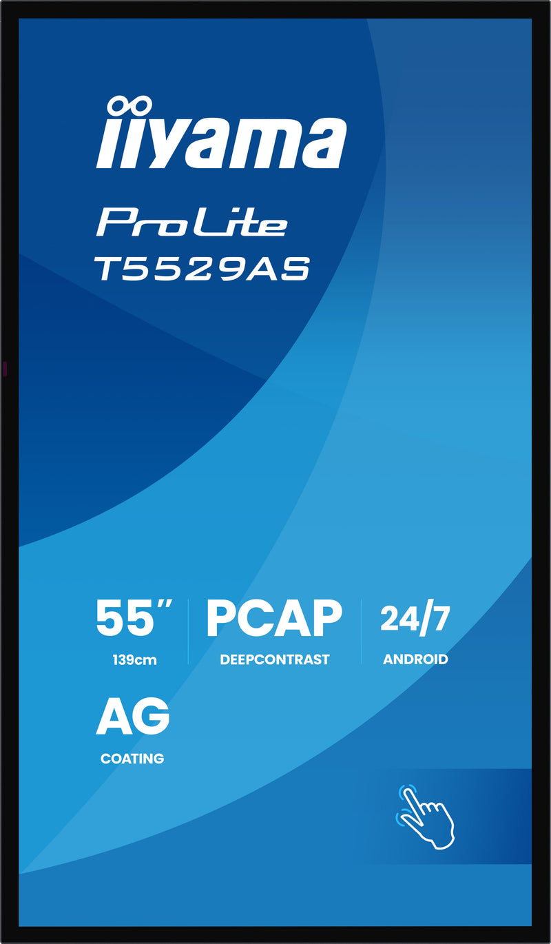 iiyama T5529AS-B1AG Dynamisch display Interactief flatpanel 138,7 cm (54,6") LED Wifi 500 cd/m² 4K Ultra HD Zwart Touchscreen Geïntegreerd Processor Android 24/7