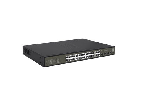 LevelOne GES-2128P Gigabit Ethernet (10/100/1000) Managed L2 Network Switch, Ethernet Connection, Supports Power over Ethernet (PoE), Black