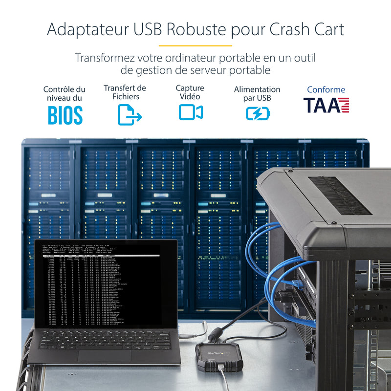 StarTech.com Adaptateur crash cart pour PC portable avec boîtier durable - Console KVM USB avec transfert de fichier et acquisition vidéo
