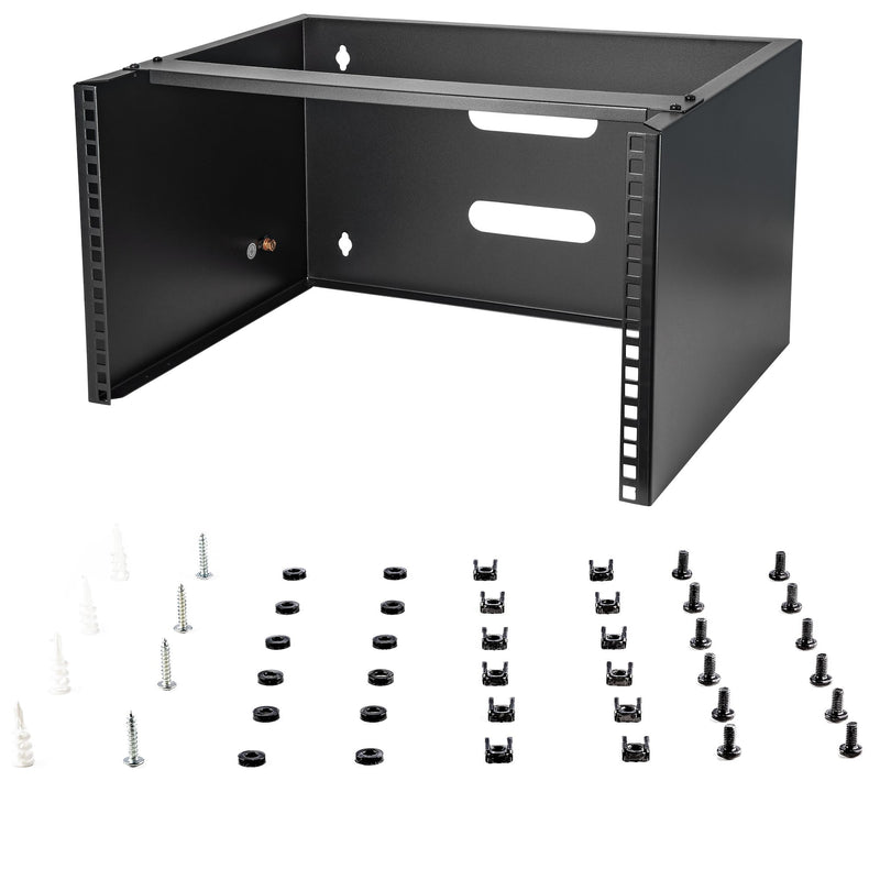 StarTech.com 6U Wall Mount Network Bracket - 14" Depth (Low Profile) - 19" Patch Panel Rack for Shallow Servers and IT Equipment, Network Switches - Max Weight 20kg, Black