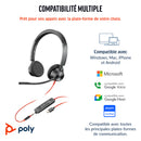 HP Poly Micro-casque Poly Blackwire 3325 stéréo USB-C + connexion 3,5 mm + adaptateur USB-C/A