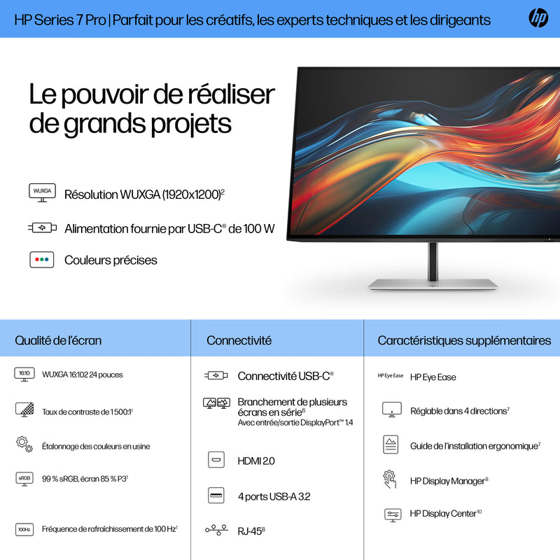 HP Écran WUXGA USB-C 24 pouces Série 7 Pro - 724pu