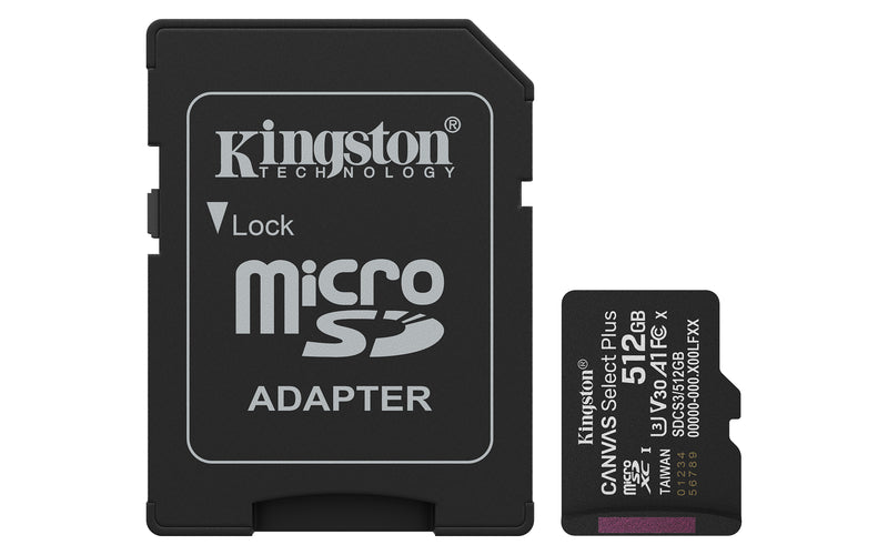 Kingston Technology 512GB microSDXC Canvas Select Plus Gen3 150MB/s A1 (Adaptateur SD inclus)