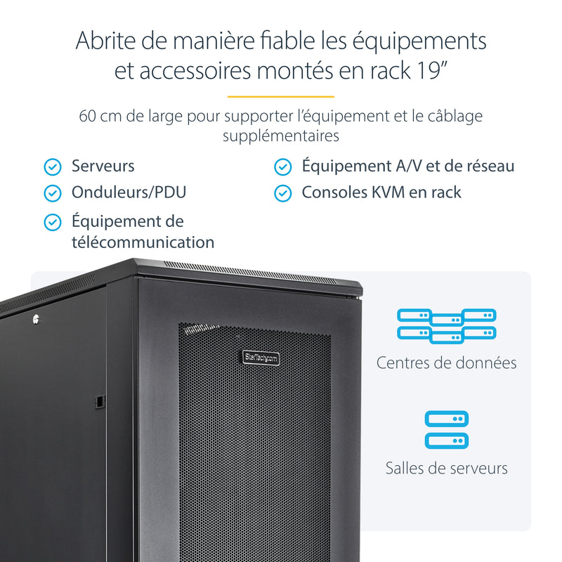 StarTech.com Rack Serveur 42U à 4 Montants, Rack de Données 19" pour Ordinateur / AV / Équipement IT, Rack Serveur avec Roulettes, Armoire Réseau Industrielle Pleine Taille