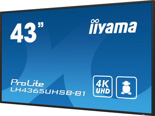 iiyama LH4365UHSB-B1 Kiosk-stijl 108 cm (42,5") LED Digital Signage Display, Wi-Fi, 800 cd/m², 4K Ultra HD, Zwart, Ingebouwde Android 11-processor, 24/7