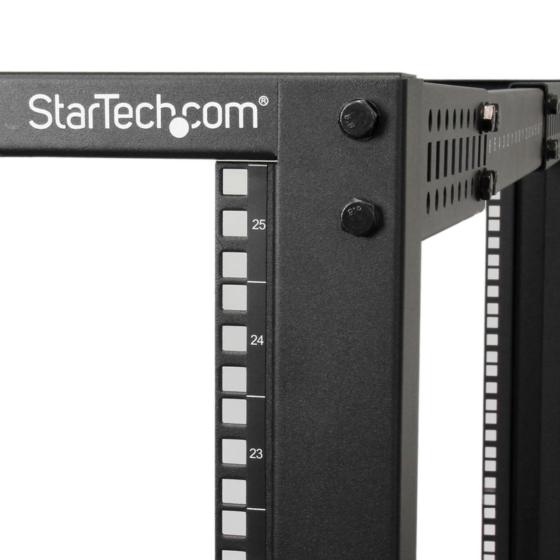 StarTech.com 25U 4-post mobiel serverrek, 19" 4-post netwerkrek met wielen, rollend rek met verstelbare diepte voor pc/AV/data/computer - wielen, stelvoeten of vloermontage