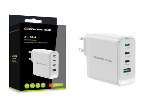 Conceptronic ALTHEA22W100 chargeur d'appareils mobiles Universel Blanc Secteur Charge rapide Intérieure