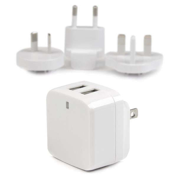 StarTech.com Chargeur mural USB à 2 ports - Haute puissance 17W / 3,4A - Chargeur de voyage international - Blanc