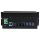 StarTech.com Hub USB 3.0 à 7 ports - 5Gbps - Hub USB-A industriel en métal avec protection ESD et protection contre les surtensions de 350W - Montage sur rail DIN, mural ou sur bureau - Hub d'extension USB conforme TAA
