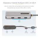 StarTech.com Adaptateur Multiport USB-C avec Dongle USB-C vers USB-A, Double HDMI (4K30Hz/1080p60Hz), 3x USB-A 5Gbps, Mini Station d'Accueil de Voyage, Dock/Station d'Accueil pour PC Portable, Câble de 40 cm
