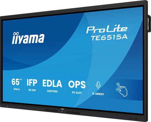 iiyama TE6515A-B1AG Dynamisch display Interactief flatpanel 163,8 cm (64,5") Wifi 550 cd/m² 4K Ultra HD Zwart Touchscreen Geïntegreerde Android-processor