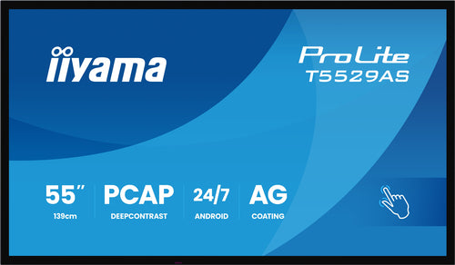 iiyama T5529AS-B1AG Dynamisch display Interactief flatpanel 138,7 cm (54,6") LED Wifi 500 cd/m² 4K Ultra HD Zwart Touchscreen Geïntegreerd Processor Android 24/7