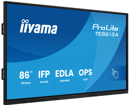 iiyama TE8613A-B1AG Dynamisch display Interactief plat paneel 2,17 m (85,6") Wifi 500 cd/m² 4K Ultra HD Zwart Touchscreen Geïntegreerd Processor Android 18/7