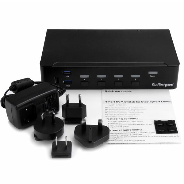 StarTech.com Switch KVM USB DisplayPort à 4 ports avec hub USB 3.0 intégré - 4K 30 Hz
