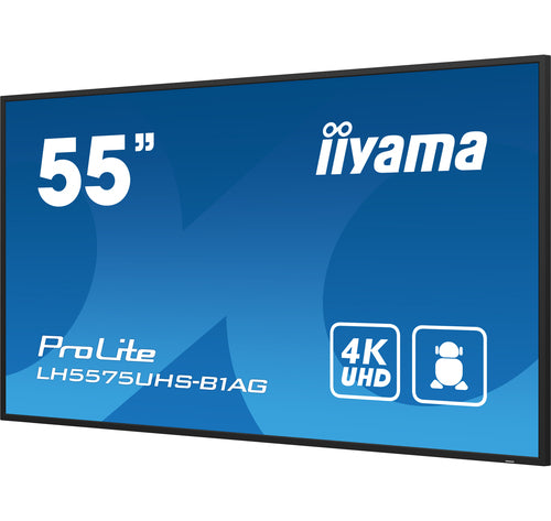 iiyama LH5575UHS-B1AG Digital Signage Display, 54,6" (138,7 cm) LCD-scherm, wifi, 500 cd/m², 4K Ultra HD, zwart, ingebouwde Android 11-processor, 24/7