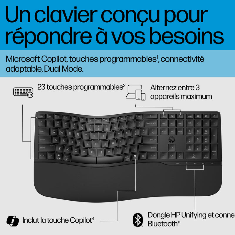 HP 685 CFT DUAL-MODE KBD clavier Bureau RF sans fil + Bluetooth Noir