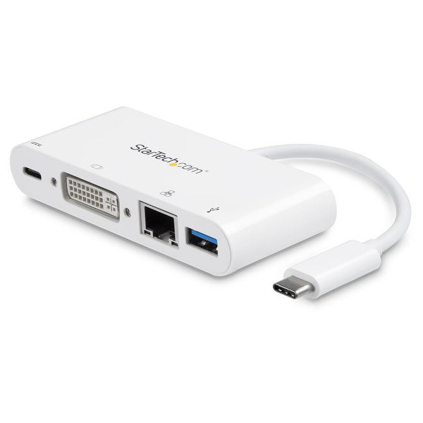 StarTech.com Adaptateur Multiport USB C - Adaptateur Vidéo USB-C vers DVI-D (numérique) avec 60W PD Passthrough Charging, GbE, USB-A - Station d'Accueil Portable pour PC USB Type-C et Thunderbolt 3