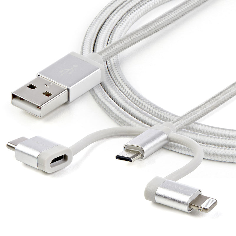 StarTech.com Câble multi chargeur USB de 1 m - Lightning USB-C Micro-B - Tressé
