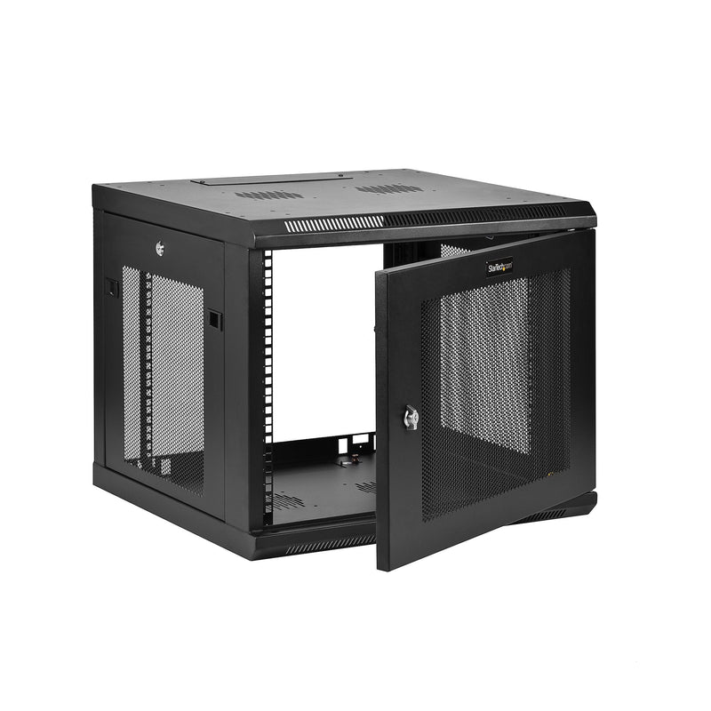 StarTech.com Armoire Réseau Murale 9U à 4 Montants avec Étagère 1U, Armoire Serveur Murale 19" pour Données / AV / Électronique / Équipement IT, Petite Armoire Rack Ventilée