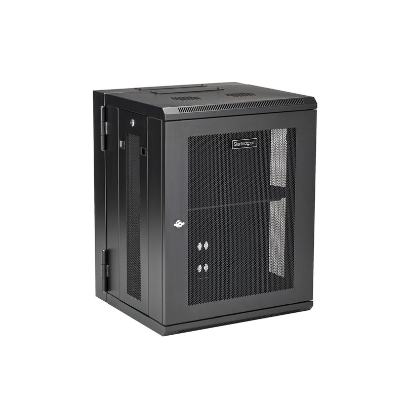 StarTech.com Armoire Réseau Murale à 4 Montants 15U avec Étagère 1U, Armoire Serveur Murale 19" à Charnières pour Équipement IT/AV/Électronique/Ordinateur, Armoire Rack Ventilée Flexible