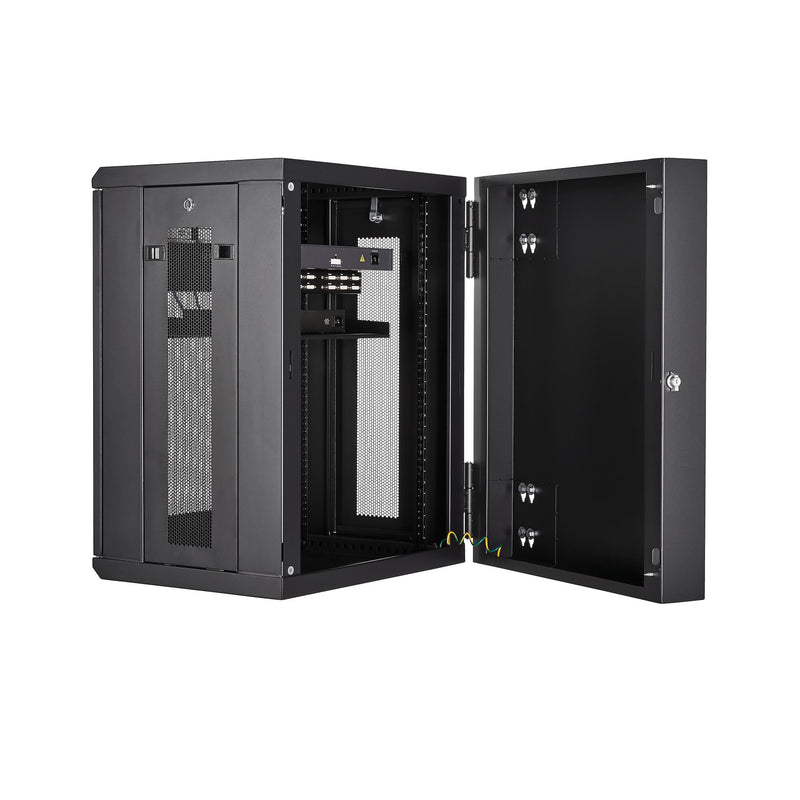 StarTech.com Armoire Réseau Murale à 4 Montants 15U avec Étagère 1U, Armoire Serveur Murale 19" à Charnières pour Équipement IT/AV/Électronique/Ordinateur, Armoire Rack Ventilée Flexible
