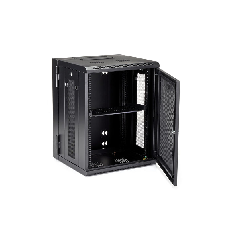 StarTech.com Armoire Réseau Murale à 4 Montants 15U avec Étagère 1U, Armoire Serveur Murale 19" à Charnières pour Équipement IT/AV/Électronique/Ordinateur, Armoire Rack Ventilée Flexible