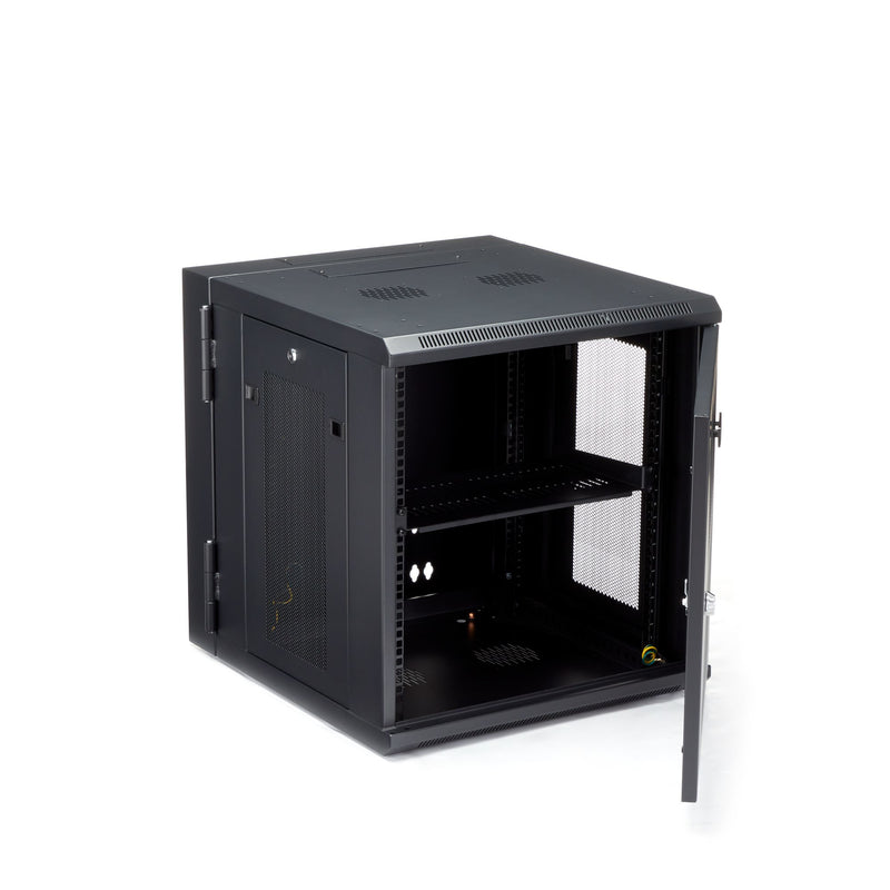 StarTech.com Armoire Réseau Murale à 4 Montants 12U avec Étagère 1U, Armoire Serveur Murale 19" à Charnières pour Équipement IT/AV/Électronique/Ordinateur, Armoire Rack Ventilée Flexible