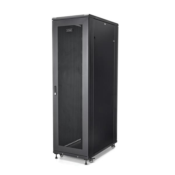 StarTech.com 42U 4-post serverrack, 19" datarack voor computer/AV/IT-apparatuur, serverrack met wielen, industriële netwerkkast van normaal formaat