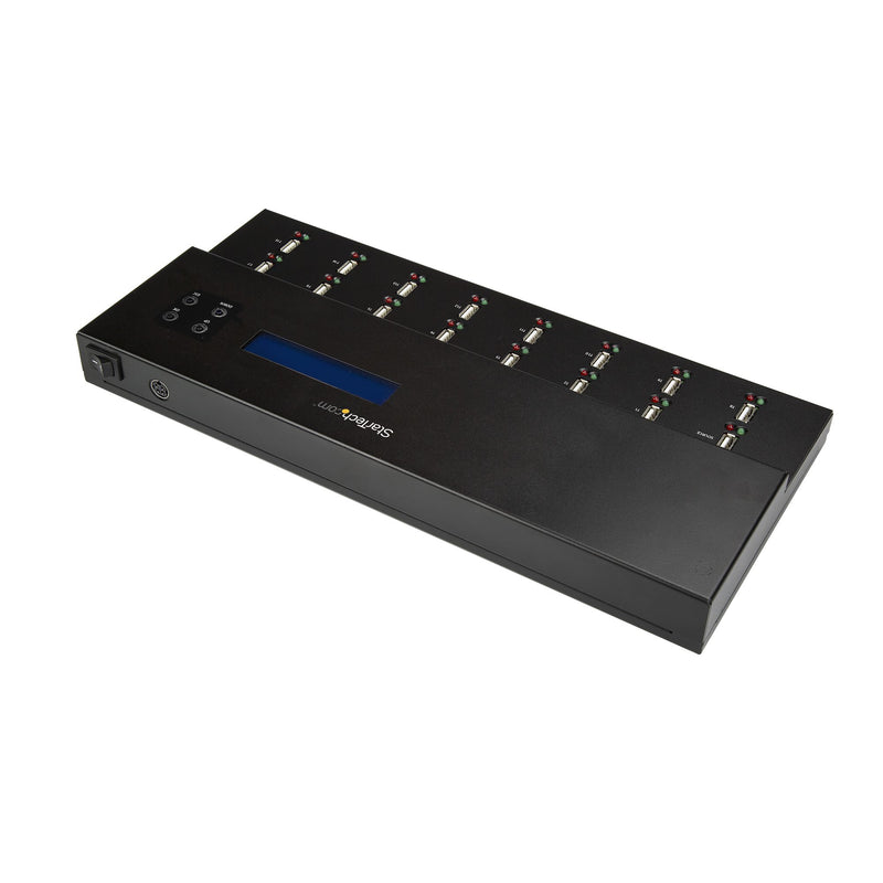StarTech.com Standalone USB-duplicator en -wisser voor 1 tot 15 flashdrives, multi-USB-kopieerapparaat, systeem- en bestandskopie, sector-voor-sector kopiëren, 1,5 GB/min, 3-pass wissen, LCD-scherm