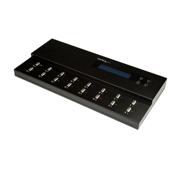StarTech.com Standalone USB-duplicator en -wisser voor 1 tot 15 flashdrives, multi-USB-kopieerapparaat, systeem- en bestandskopie, sector-voor-sector kopiëren, 1,5 GB/min, 3-pass wissen, LCD-scherm