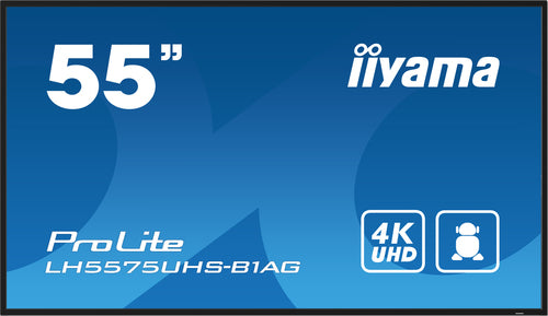 iiyama LH5575UHS-B1AG Digital Signage Display, 54,6" (138,7 cm) LCD-scherm, wifi, 500 cd/m², 4K Ultra HD, zwart, ingebouwde Android 11-processor, 24/7