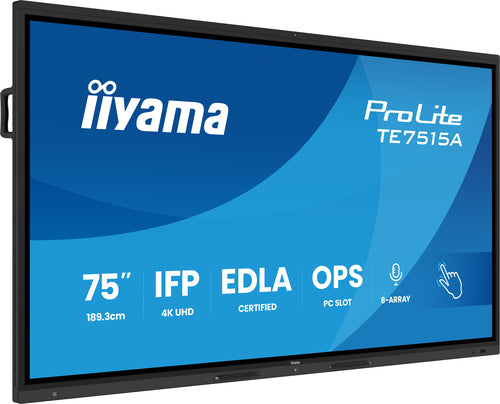 iiyama TE7515A-B1AG Dynamisch display Interactief flatpanel 190,5 cm (75") Wifi 550 cd/m² 4K Ultra HD Zwart Touchscreen Geïntegreerde Android-processor