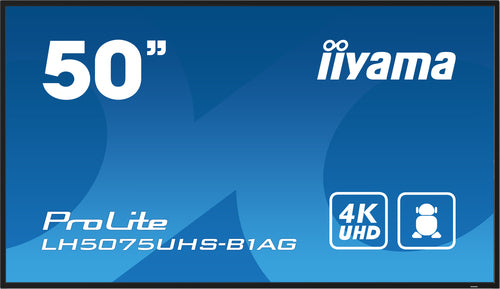 iiyama LH5075UHS-B1AG Digital Signage Display, 125,7 cm (49,5") LCD, 500 cd/m², 4K Ultra HD, Zwart, Ingebouwde Android 11, 24/7