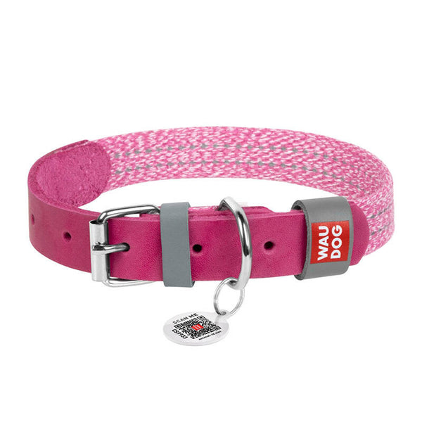 Klassieke hondenhalsband met QR-code Waudog maat L roze