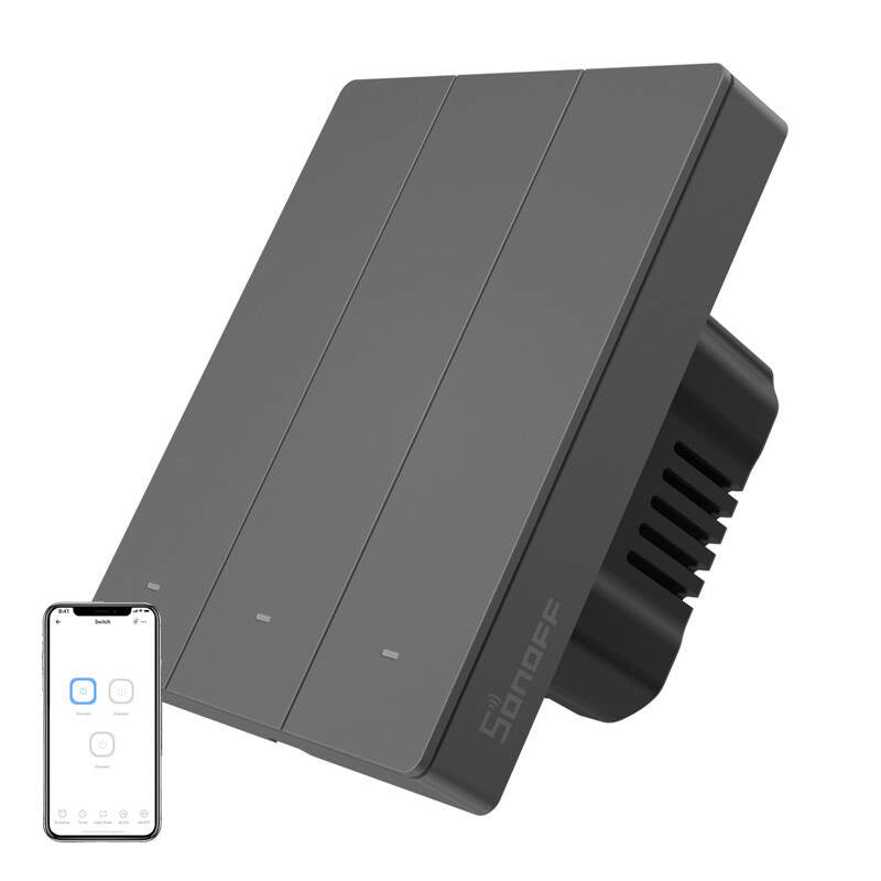 Slimme WiFi-wandschakelaar SONOFF M5-3C-80 (3-kanaals, voor frame, grafiet)