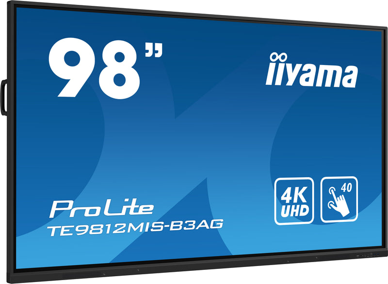 iiyama TE9812MIS-B3AG Kiosk-stijl 2,48 m (97,5") LCD Digital Signage Display, Wi-Fi, 400 cd/m², 4K Ultra HD, Zwart, Touchscreen, Geïntegreerde processor, Android 11, 24/7