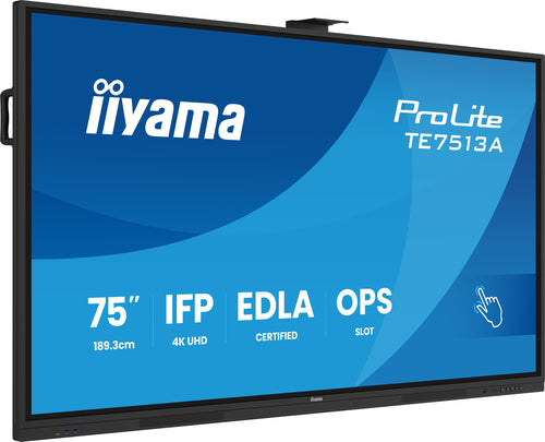 iiyama TE7513A-B1AG Dynamisch display Interactief flatpanel 190,5 cm (75") Wifi 500 cd/m² 4K Ultra HD Zwart Touchscreen Geïntegreerd Processor Android 18/7