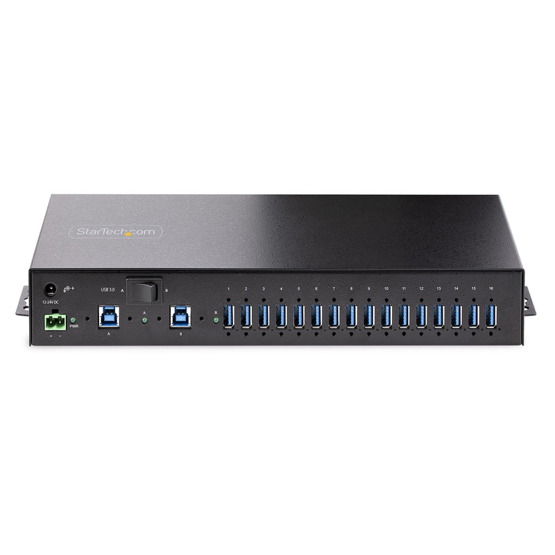 StarTech.com Hub USB 3.0 5Gbps Industriel à 16 Ports - Montage DIN/Surface/Rack - Protection ESD - Commutateur USB 3.0 Alimenté, Jusqu'à 120W de Charge USB Partagée - Hub USB pour PC Portable/Bureau à Double Hôte