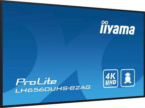 iiyama LH6560UHS-B2AG 64,5" (163,8 cm) Digitaal A-kaart Dynamisch display LED Wifi 500 cd/m² 4K Ultra HD Zwart Geïntegreerde processor Android 11 24/7