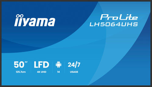 iiyama LH5064UHS-B1AG Dynamisch beeldscherm, 127 cm (50") Digital Signage Flat Panel, Wi-Fi, 500 cd/m², 4K Ultra HD, Zwart, Geïntegreerde Android-processor, 24/7