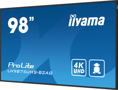 iiyama LH9875UHS-B2AG Digitaal Signage-scherm, 2,48 m (97,5") LED-flatscreen, wifi, 500 cd/m², 4K Ultra HD, zwart, ingebouwde Android 11-processor, 24/7