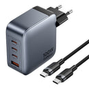 Vention power charger 3x USB-C, 1x USB-A, (100W/100W/30W/30W) (grijs) met USB-C naar USB-C kabel (1m) (zwart)